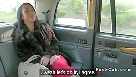 Busty beautiful lady fucking in British fake taxi