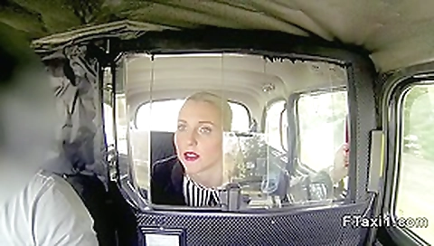 Blonde in stockings banged in fake taxi in public