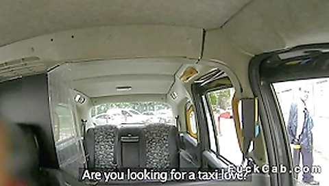 Pretty British blonde flashing in fake taxi