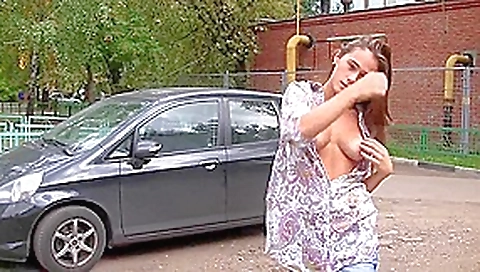 Intriguing public nudity by cute Russian amateur model