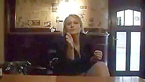 adorable blonde shows off and sucks in a pub