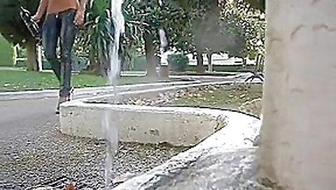 LEXOWEB walking while topless and wearing low rise leather pants