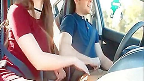 Amazing cock sucker while her man driving a car