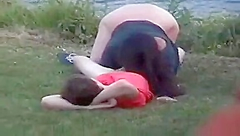 Caught in the act - couple having sex outdoor