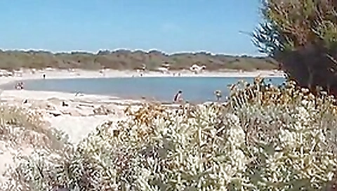 Undisturbed nude on clothed beach