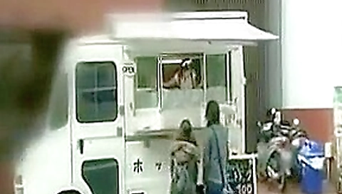 Japanese girl fucked while serving food in public