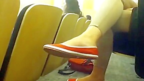 Candid college girl flats dangle.