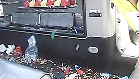 Sweet Blonde babe going at it with car wash vac in limo Sweet Blonde babe going at it with car wash vac in limo