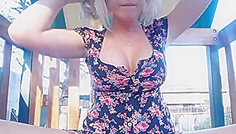 Busty amateur masturbates in public
