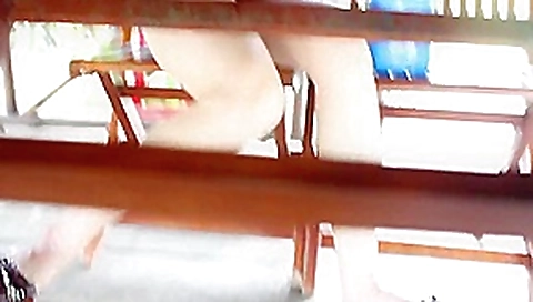 Full upskirt of vietnamese wife while having meal