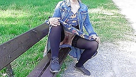 Hairy mature flashing in the park