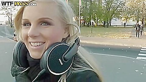 Blue- eyed blonde woman does not want that her lover takes his dick out of her ass