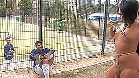 Euro Babe Gets Tied Up And Exposed To A Field Of Soccer Players Totally Naked - PublicDisgrace