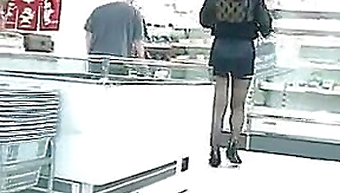 Mini skirt at convenience store