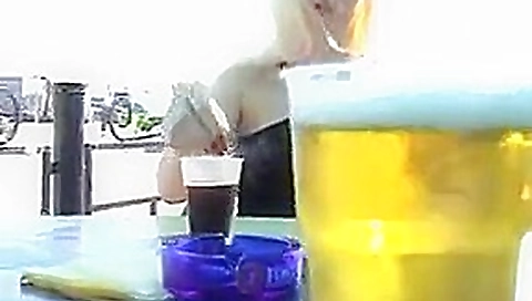 Blonde public cafe upskirt