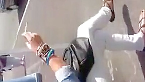 Bus stop flasher cums on girl