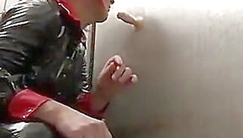 Tranny fucking dildo in public toilet an cum