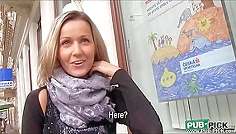 Busty blonde european amateur slut Blanka Grain offered up big cash to show off in public and gets fucked until she made