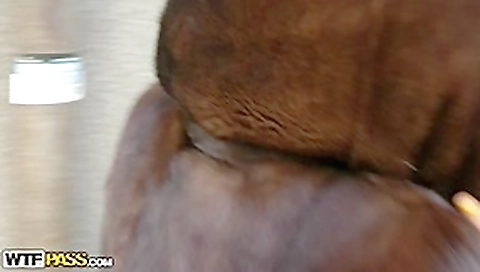 Gal with giant melons blowing in the baths