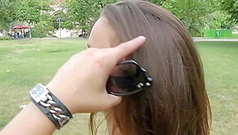 Nasty brunette in public blowjob