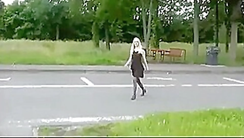 Naughy blonde teases strangers in public