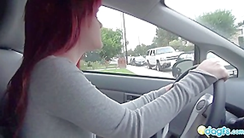 Emo girlfriend teasing in the car Emo girlfriend teasing in the car