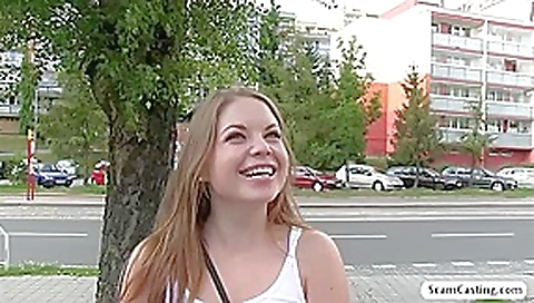 Russian hot chick Alessandra gets fucked by the fake agent in the bushes