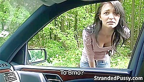 Brunette Belle Claire gets banged hard in the car by the stranger