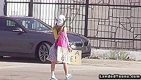 teen 18+ hitchhiker fucks huge dick outdoor POV