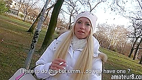 Euro slut flashes her tits and fucked in the woods for cash