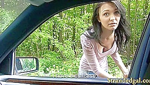 Hitch hiking brunette teen 18+ sucks cock and stuffed inside the car