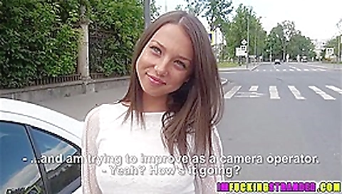 Slutty girl Foxy saved on the road by guy so they fuck outdoors for fun