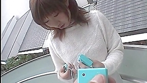 Filthy Japanese sucking cock and jizzed in a public restroom