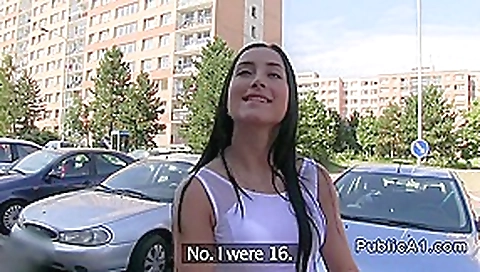 Fake agent fucks brunette in car in public