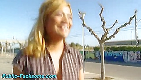 Nasty skank fucks cock outside