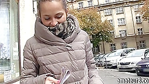 Amateur brunette Czech girl pounded in the park for money