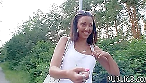 Tight amateur brunette Czech girl flashes tits for cash