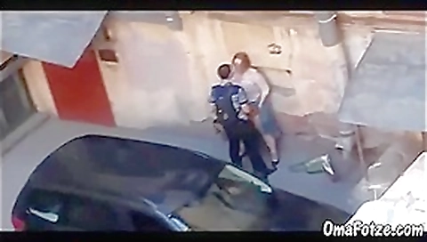 Chubby mature fucks with a man in the parking lot, public sex