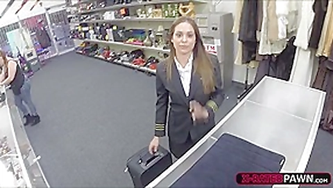 Sexy Latina stewardess sells a luggage full of junk gets fucked