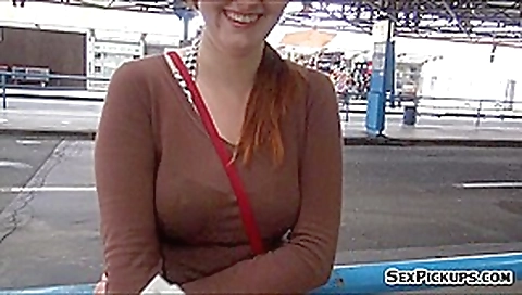 Busty redhead Czech slut nailed while waiting a bus