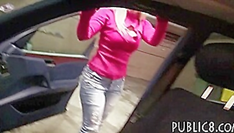 Sexy hot blonde Eurobabe fucked in car garage for money