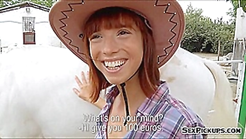 Pretty amateur cowgirl Tina Hot fucked outside for money