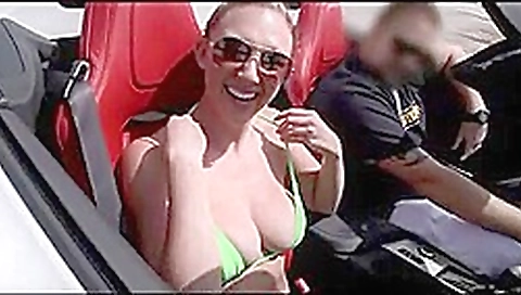 Naked Girl in a Convertible Gets Off on the Car Going Fast