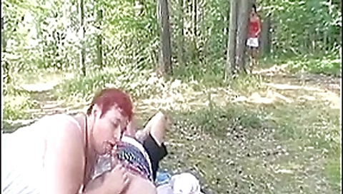 Old couple outdoor with younger woman