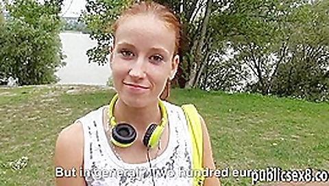 Eurobabe fucked with two horny guys in public for cash